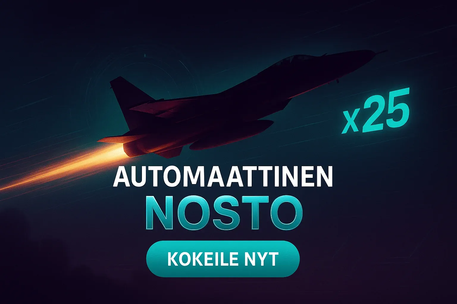 Fotorealistinen suomalainen kasinobanneri, JetX-hävittäjä ja automaattinen nosto CTA